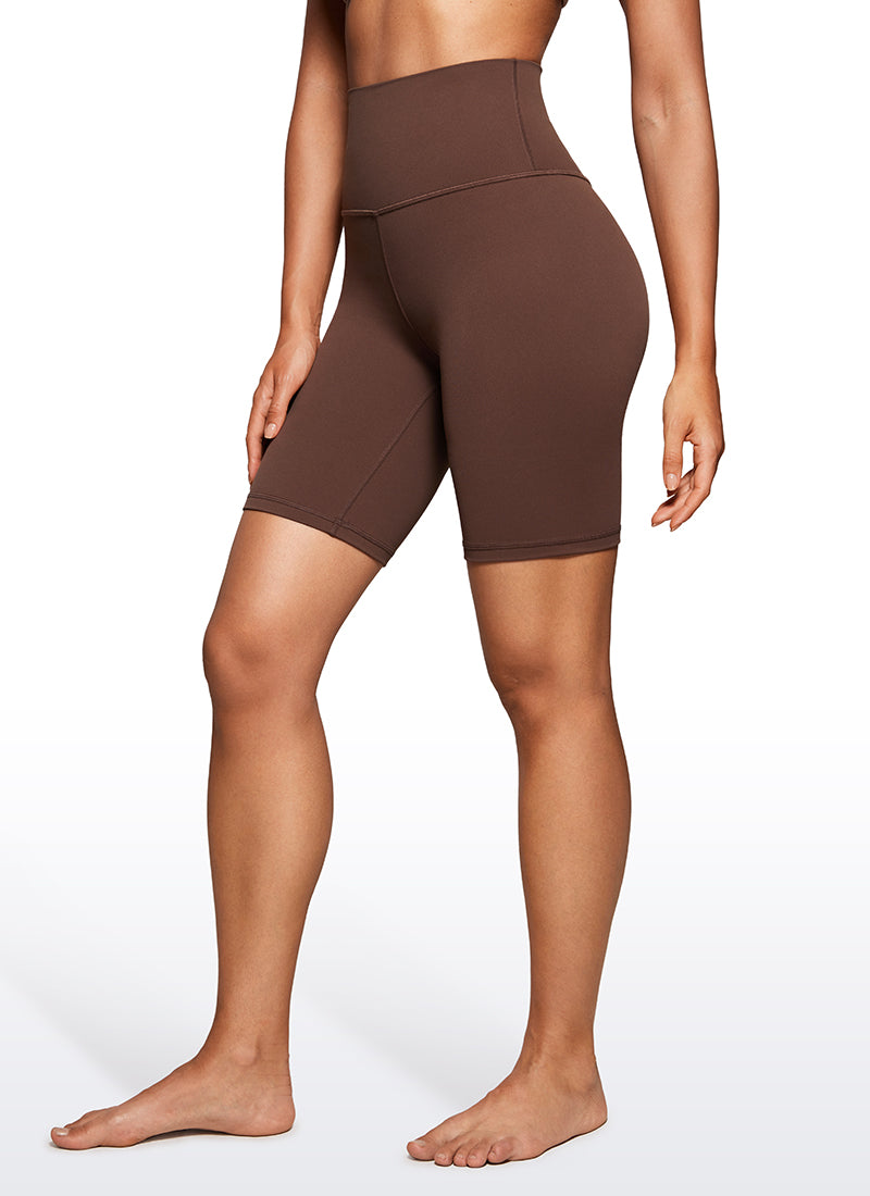 CRZ YOGA Women's Yoga High Rise Butterluxe Long Biker Shorts 8'' Coffee Brown @model_info:Thais