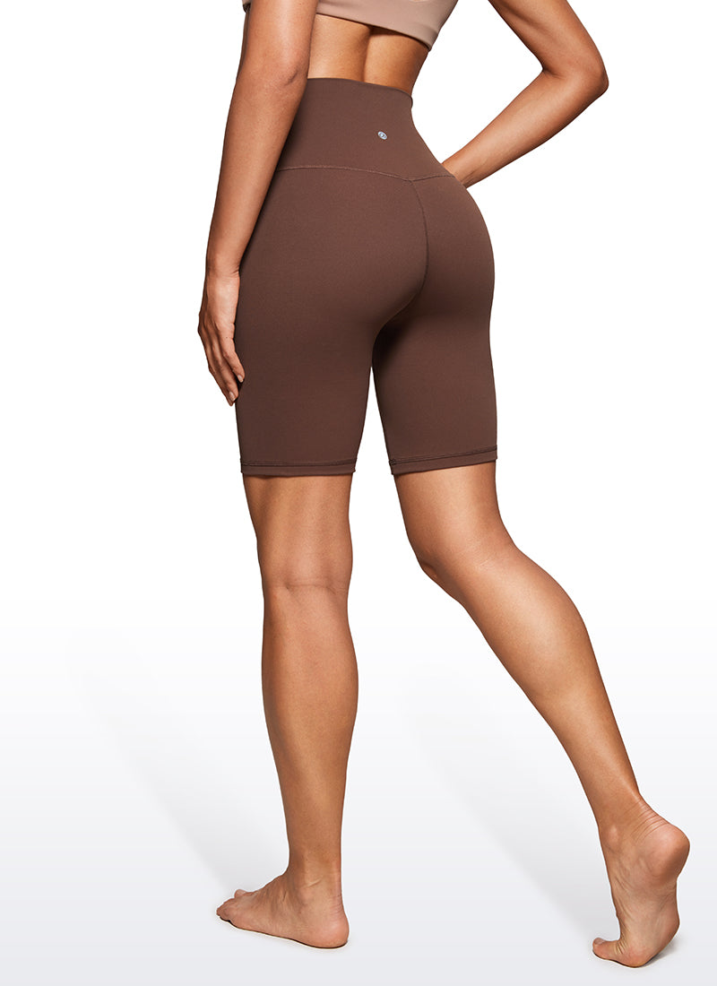 CRZ YOGA Women's Yoga High Rise Butterluxe Long Biker Shorts 8'' Coffee Brown @model_info:Thais