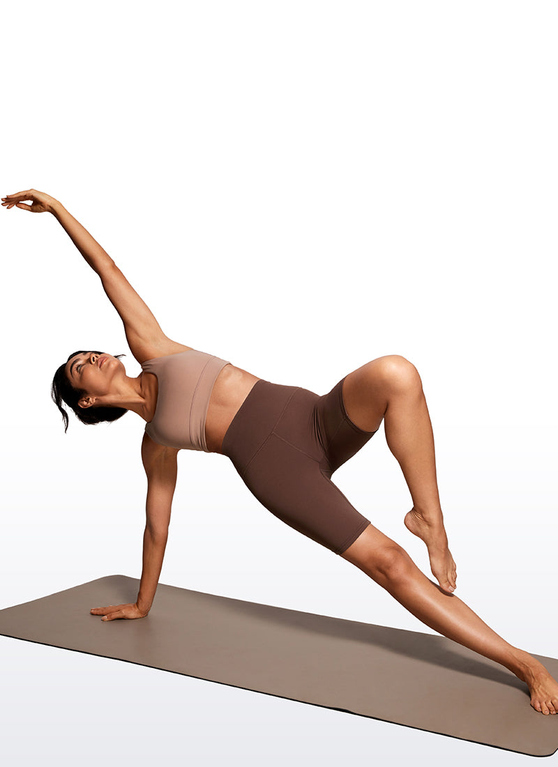CRZ YOGA Women's Yoga High Rise Butterluxe Long Biker Shorts 8'' Coffee Brown @model_info:Thais