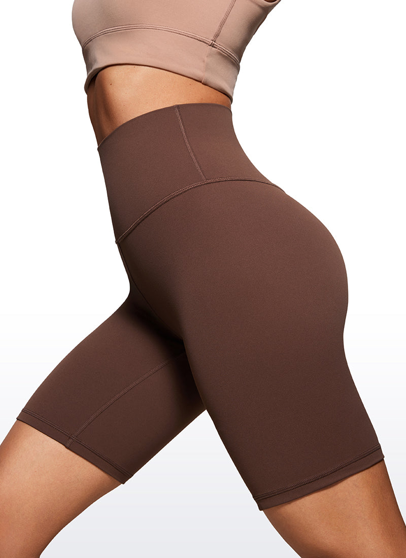 CRZ YOGA Women's Yoga High Rise Butterluxe Long Biker Shorts 8'' Coffee Brown @model_info:Thais
