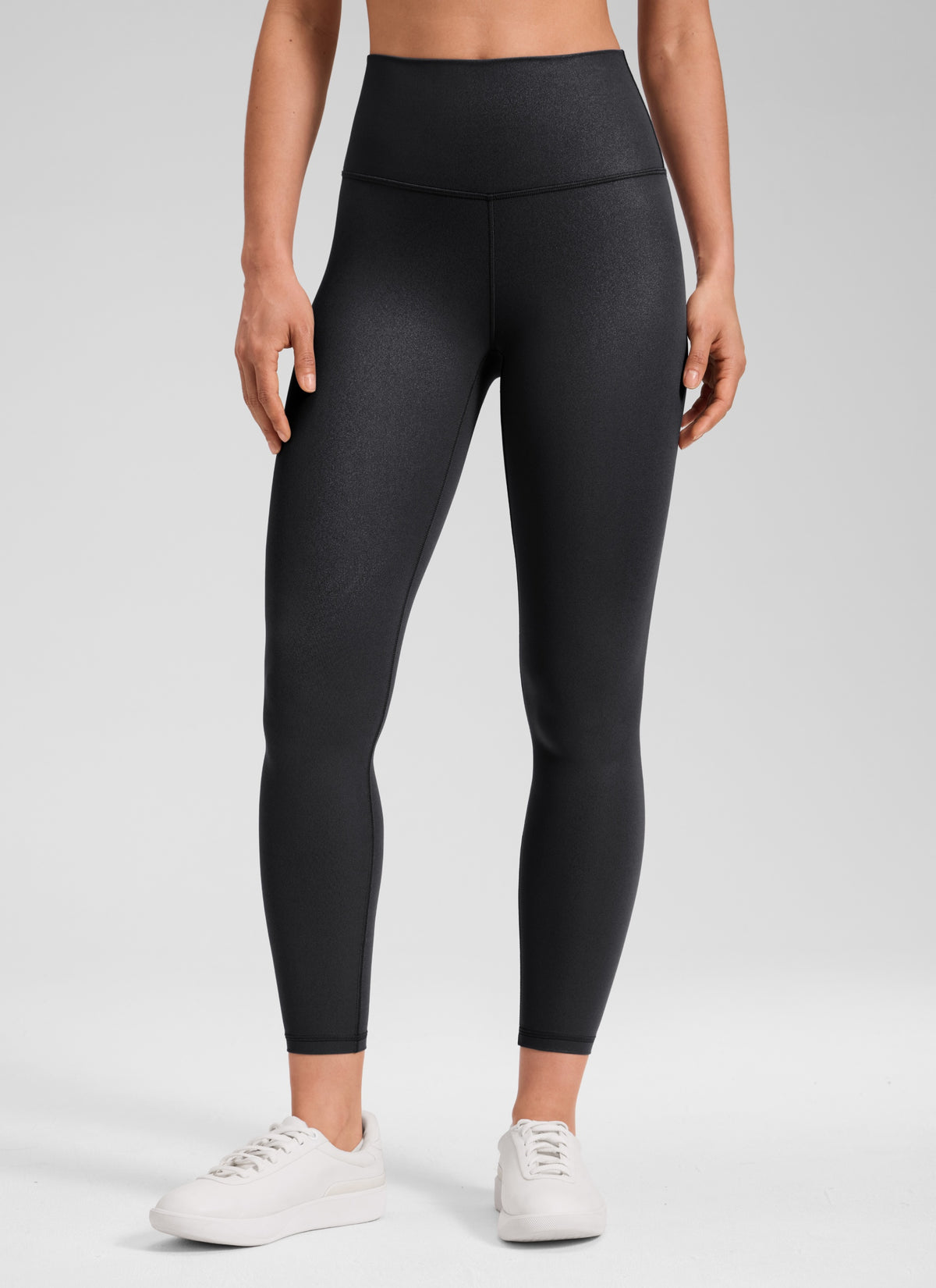 CRZ YOGA Women Butterluxe Matte Faux Leather Leggings 25'' Black Foil Pattern