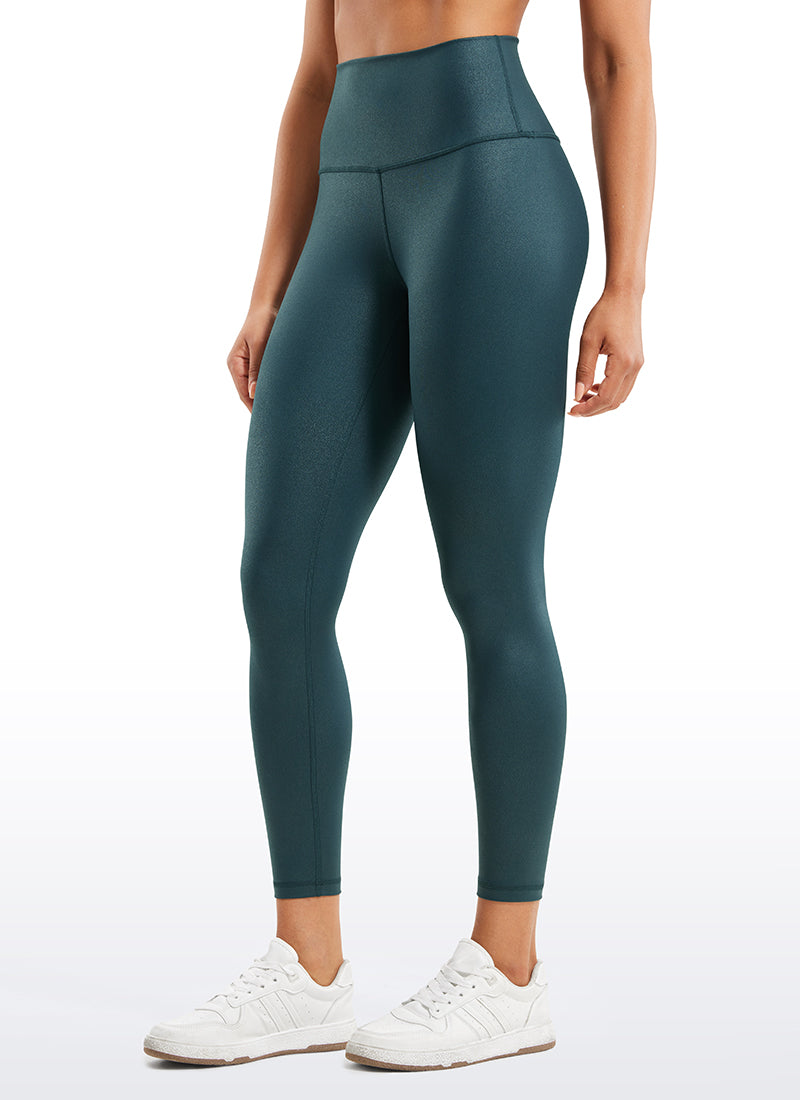CRZ YOGA Women Butterluxe Matte Faux Leather Leggings 25'' Forest Dark Green Foil Pattern @model_info:Amanda