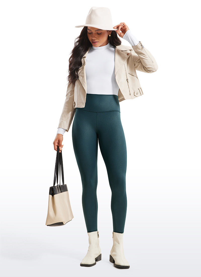 CRZ YOGA Women Butterluxe Matte Faux Leather Leggings 25'' Forest Dark Green Foil Pattern @model_info:Amanda