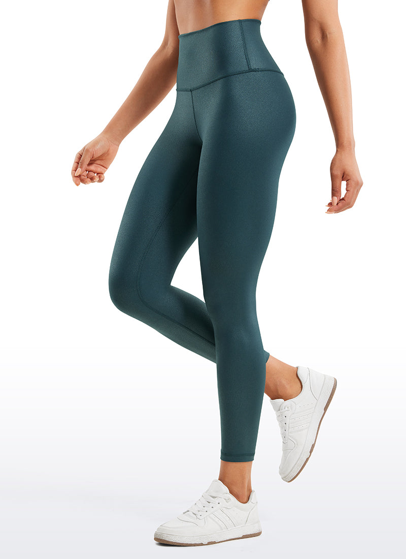 CRZ YOGA Women Butterluxe Matte Faux Leather Leggings 25'' Forest Dark Green Foil Pattern @model_info:Amanda