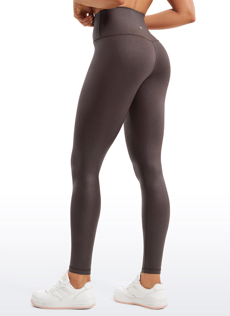 CRZ YOGA Women Butterluxe Matte Faux Leather Leggings 28' Hot Fudge Brown Foil Pattern