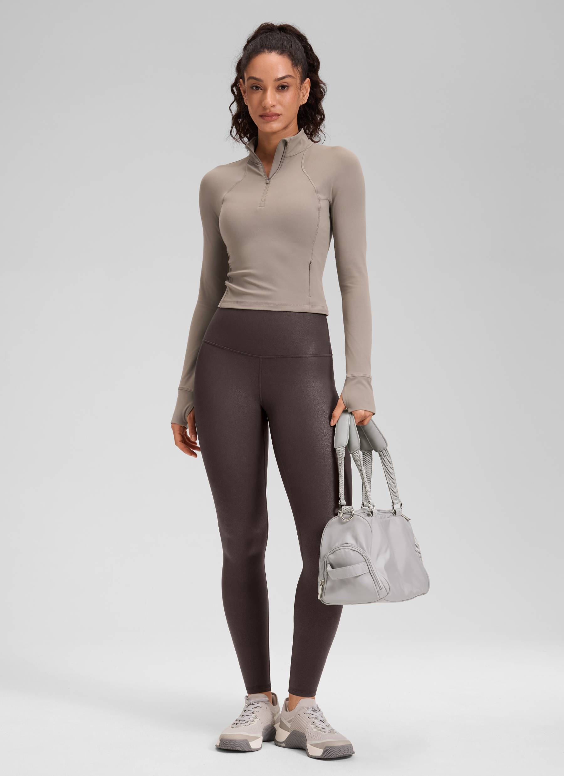 CRZ YOGA Women Butterluxe Matte Faux Leather Leggings 28' Hot Fudge Brown Foil Pattern