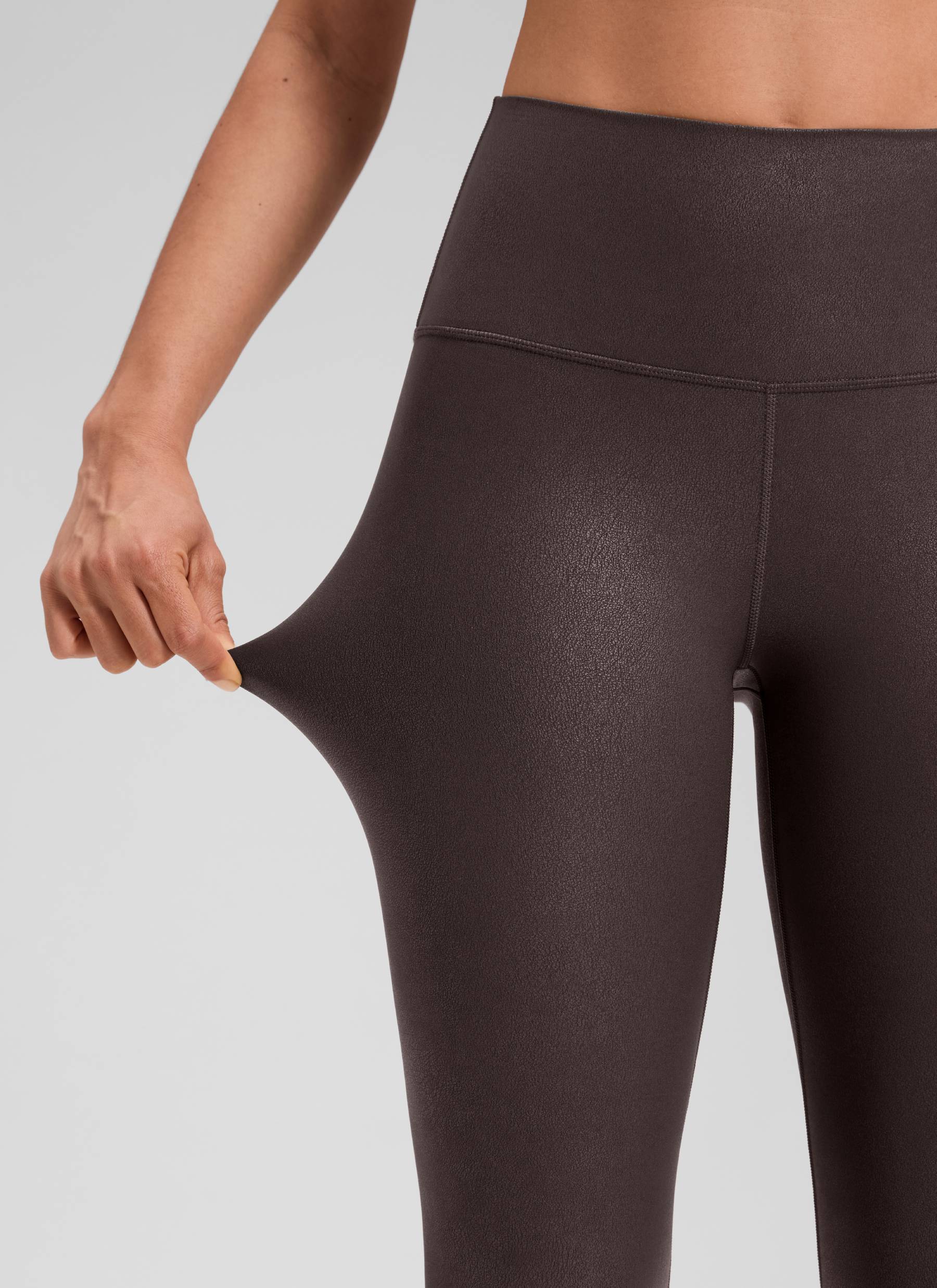 CRZ YOGA Women Butterluxe Matte Faux Leather Leggings 28' Hot Fudge Brown Foil Pattern