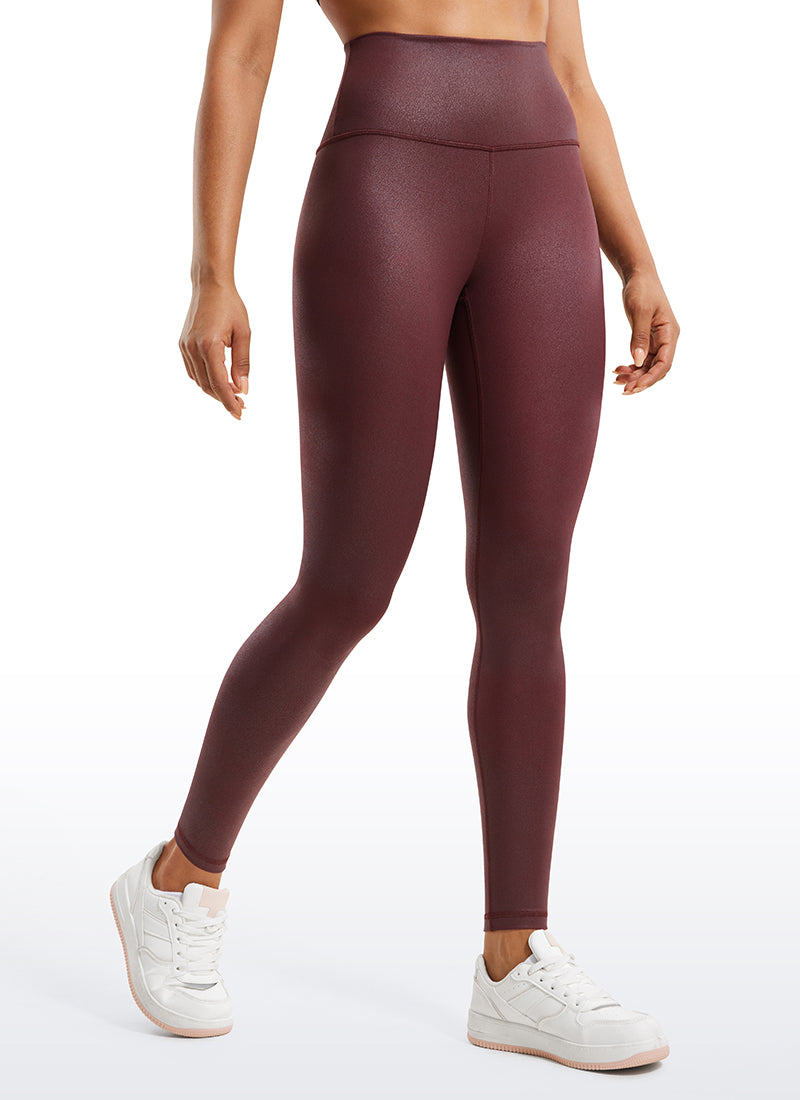 CRZ YOGA Women Butterluxe Matte Faux Leather Leggings 28' Red Merlot Foil Pattern
