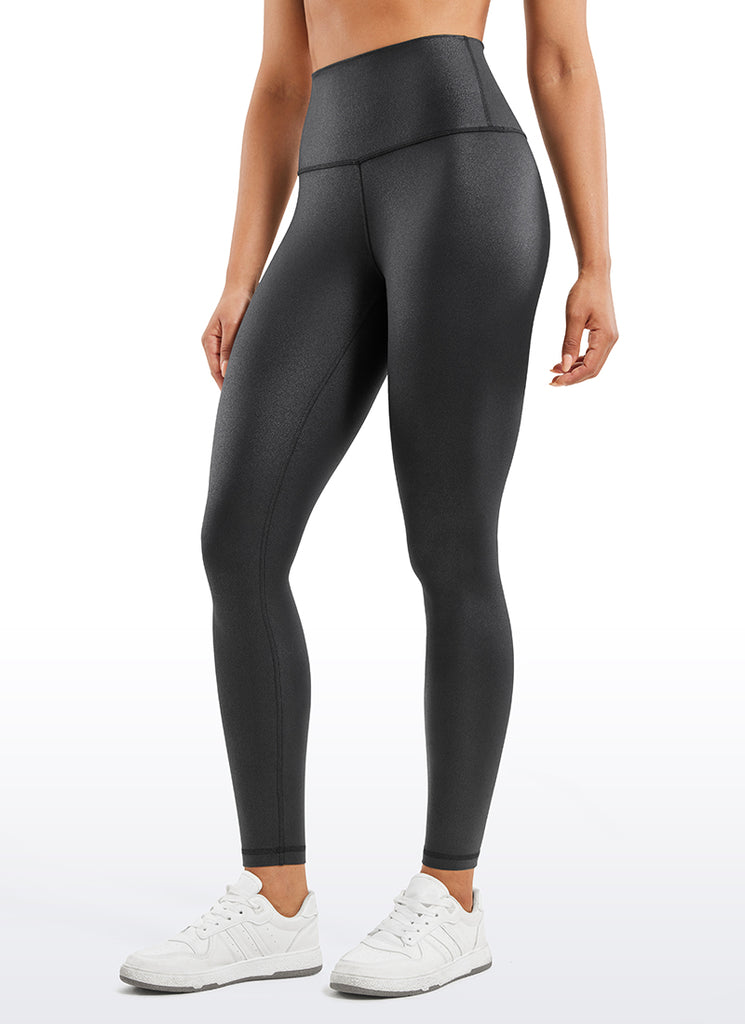 CRZ YOGA Women Butterluxe Matte Faux Leather Leggings 28' Black Foil Pattern