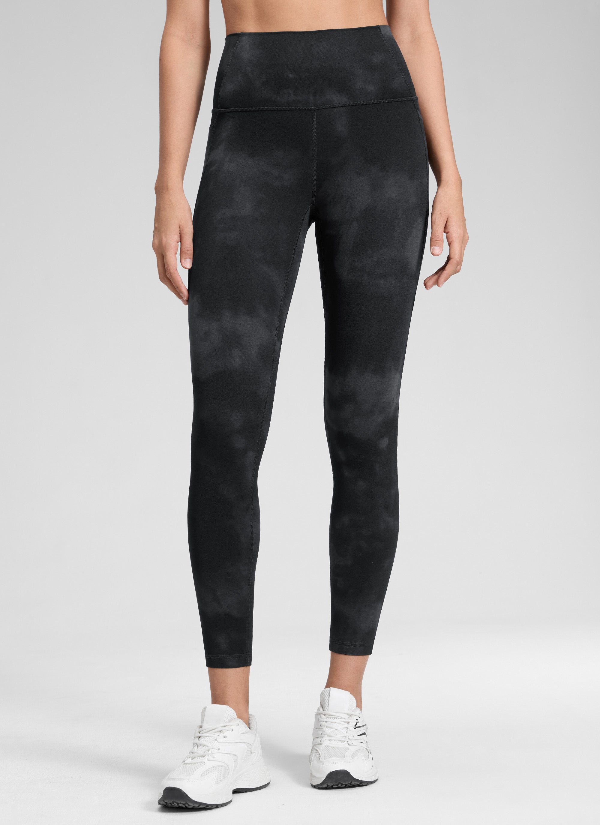 CRZ YOGA Women's Yoga Lounge High Rise Butterluxe Pocket Leggings 25'' Black Tie Dye Flowers