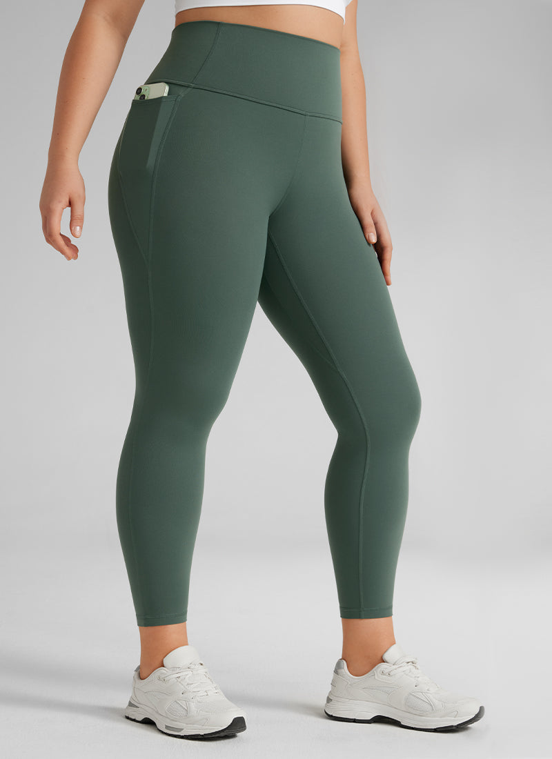 CRZ YOGA Women's Yoga Lounge High Rise Butterluxe Pocket Leggings 25'' Dark Forest Green @model_info:Victoria