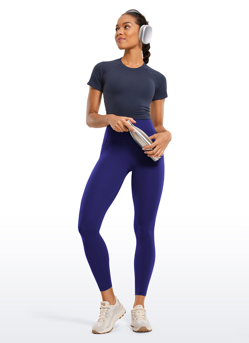 CRZ YOGA Women's Yoga Lounge High Rise Butterluxe Pocket Leggings 25'' Larkspur Blue @model_info:Fiona
