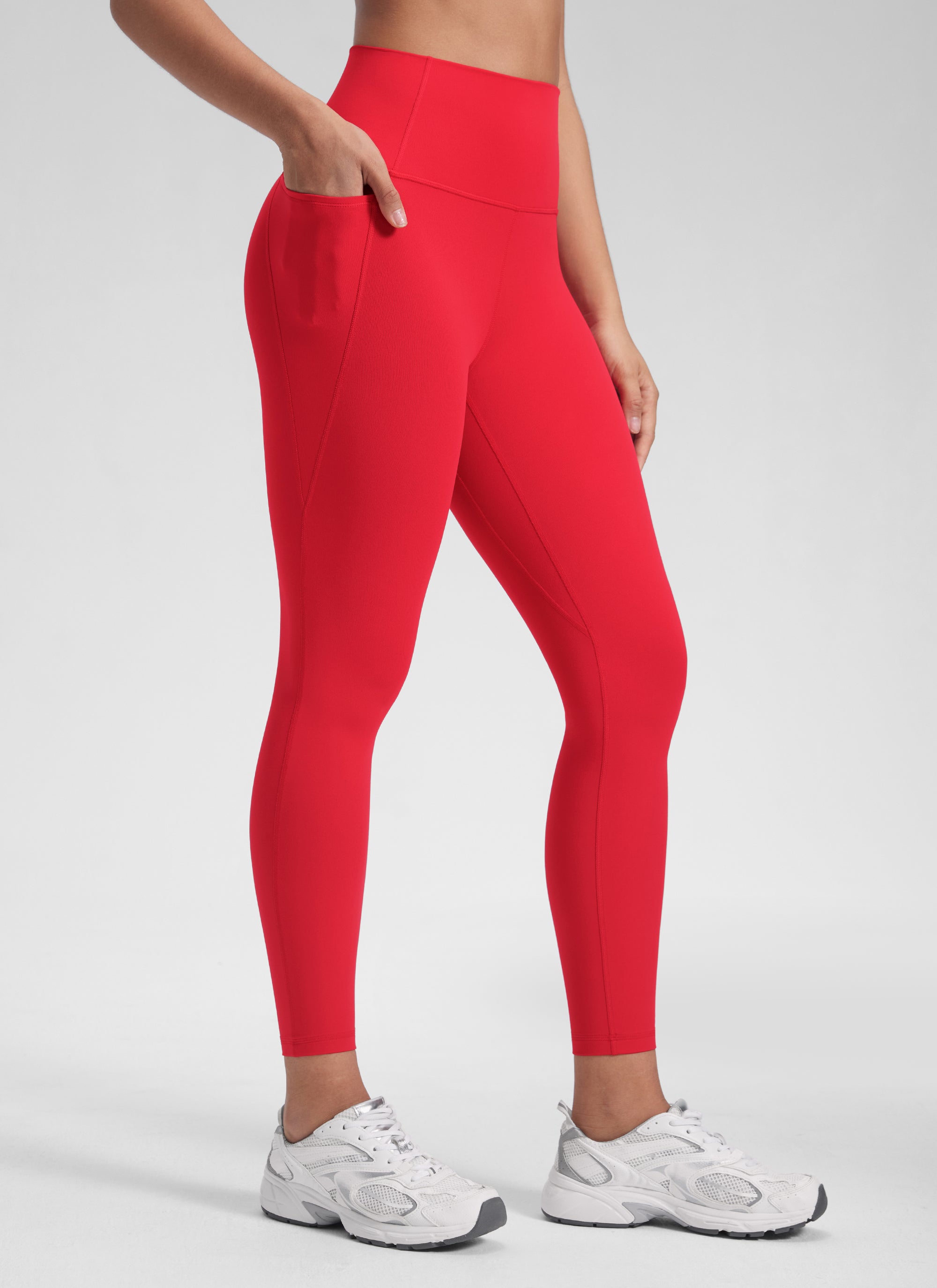 CRZ YOGA Women's Yoga Lounge High Rise Butterluxe Pocket Leggings 25'' Aurora Red @model_info:Winama