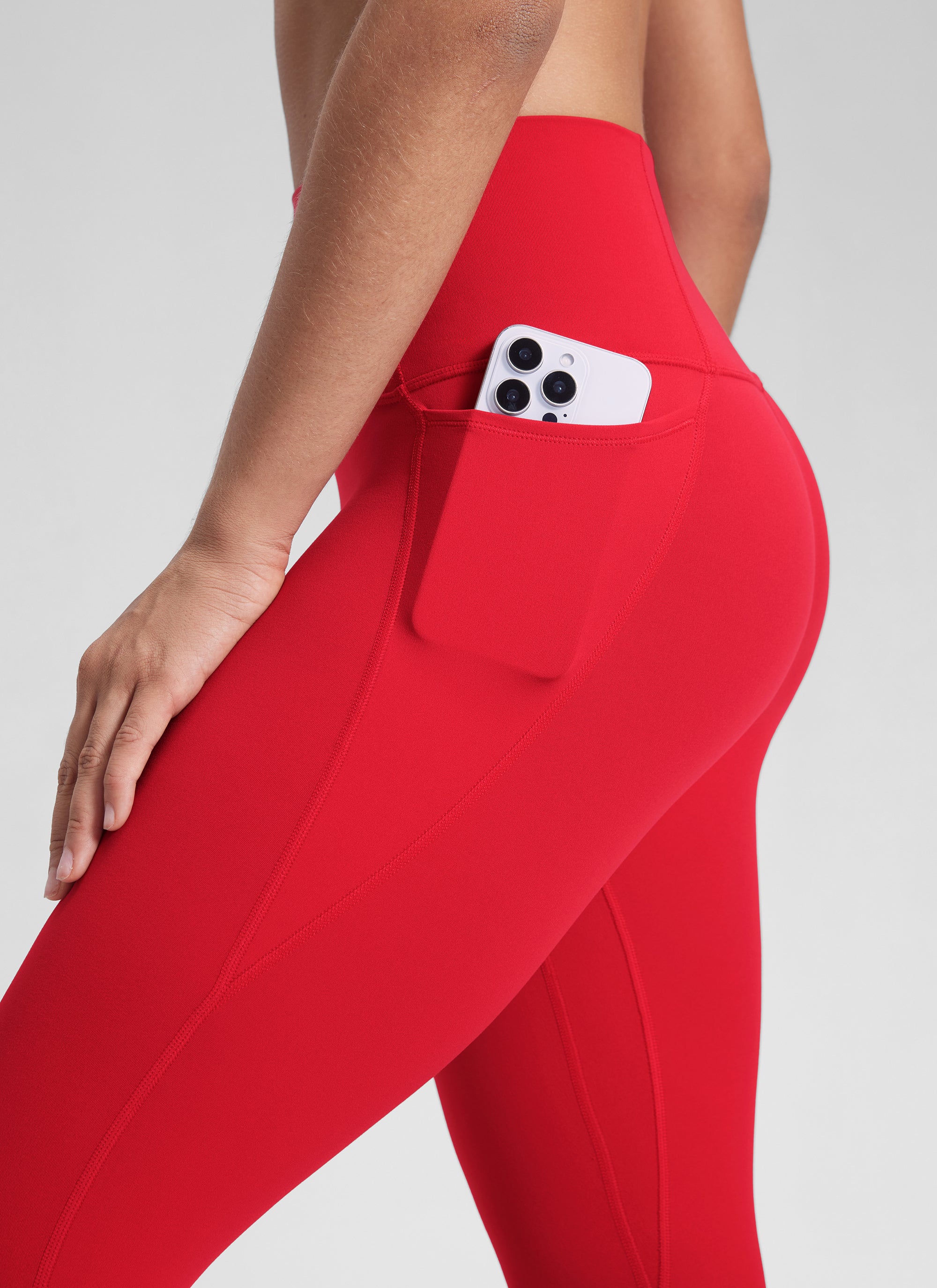 CRZ YOGA Women's Yoga Lounge High Rise Butterluxe Pocket Leggings 25'' Aurora Red @model_info:Winama