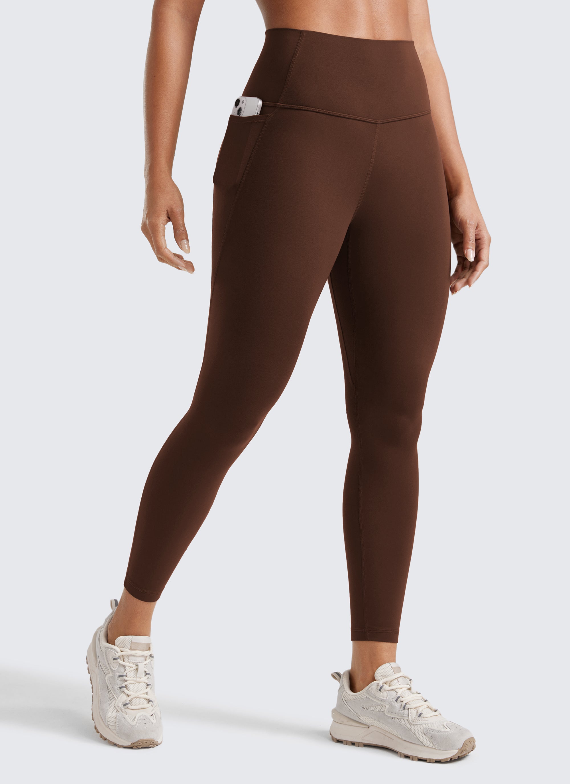 CRZ YOGA Women's Yoga Lounge High Rise Butterluxe Pocket Leggings 25'' Lava Brown @model_info:Crystal