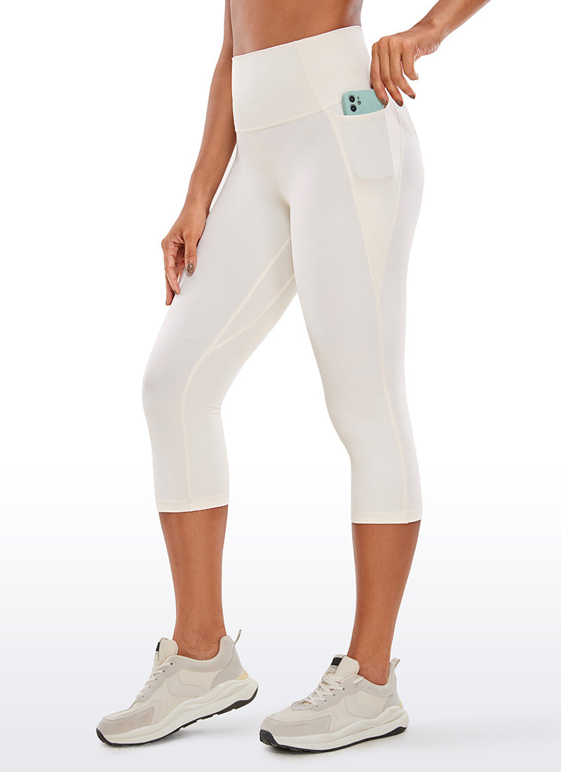 CRZ YOGA Womens Butterluxe High Waist Pockets Capri Leggings 19'' White Apricot @model_info:Gigi
