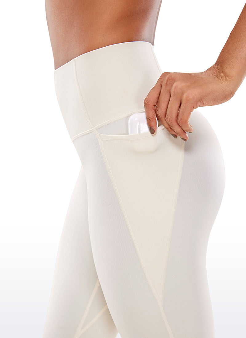 CRZ YOGA Womens Butterluxe High Waist Pockets Capri Leggings 19'' White Apricot @model_info:Gigi