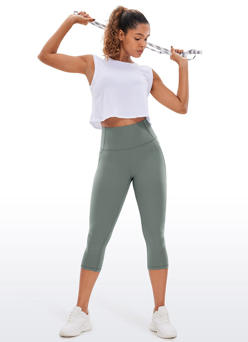 CRZ YOGA Womens Butterluxe High Waist Pockets Capri Leggings 19'' Grey Sage @model_info:Gigi