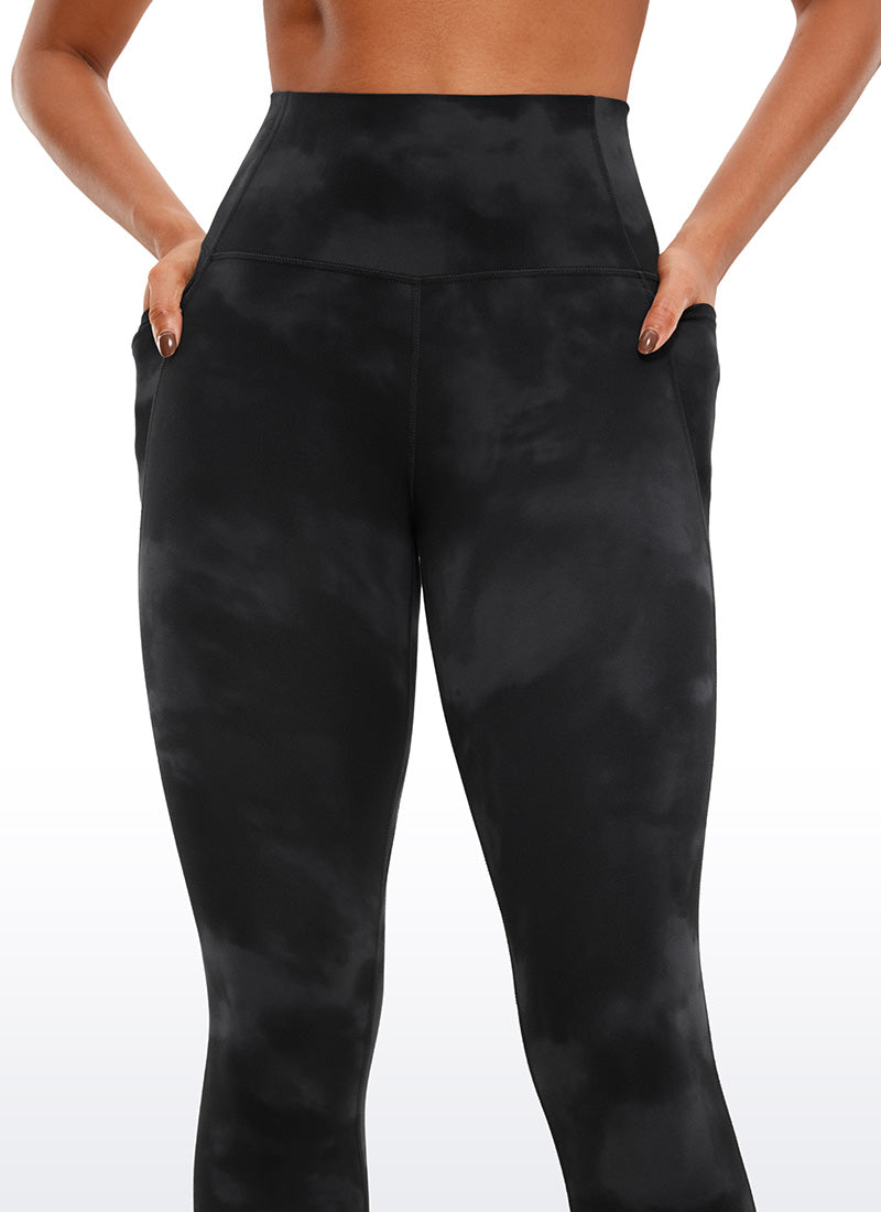CRZ YOGA Womens Butterluxe High Waist Pockets Capri Leggings 23'' Black Tie Dye Flowers @model_info:Gigi