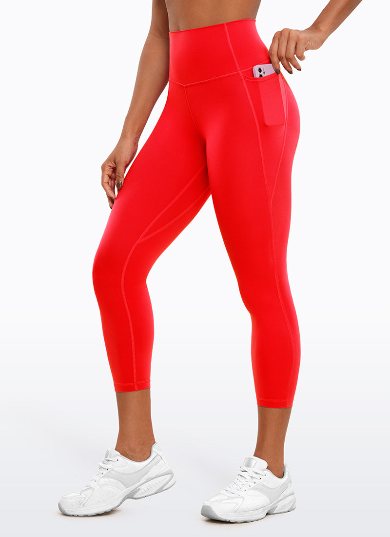 CRZ YOGA Womens Butterluxe High Waist Pockets Capri Leggings 23'' Dark Red @model_info:Gigi