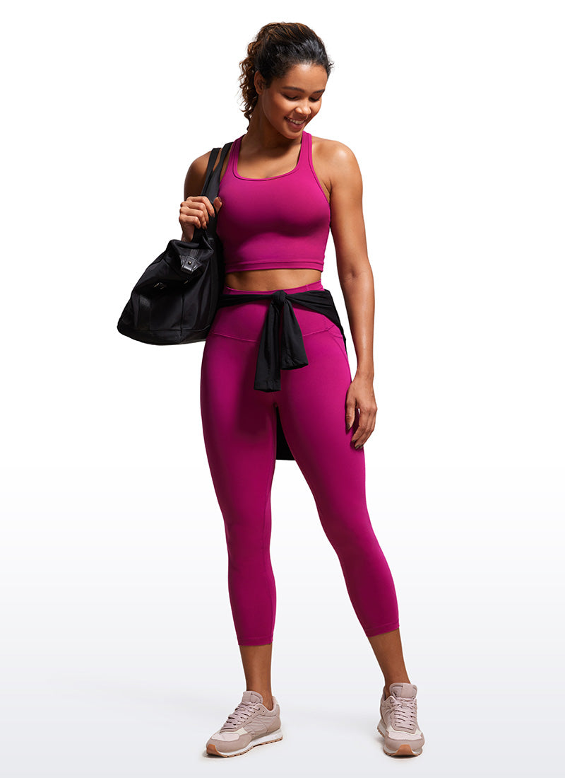 CRZ YOGA Womens Butterluxe High Waist Pockets Capri Leggings 23'' Magenta Purple @model_info:Gigi