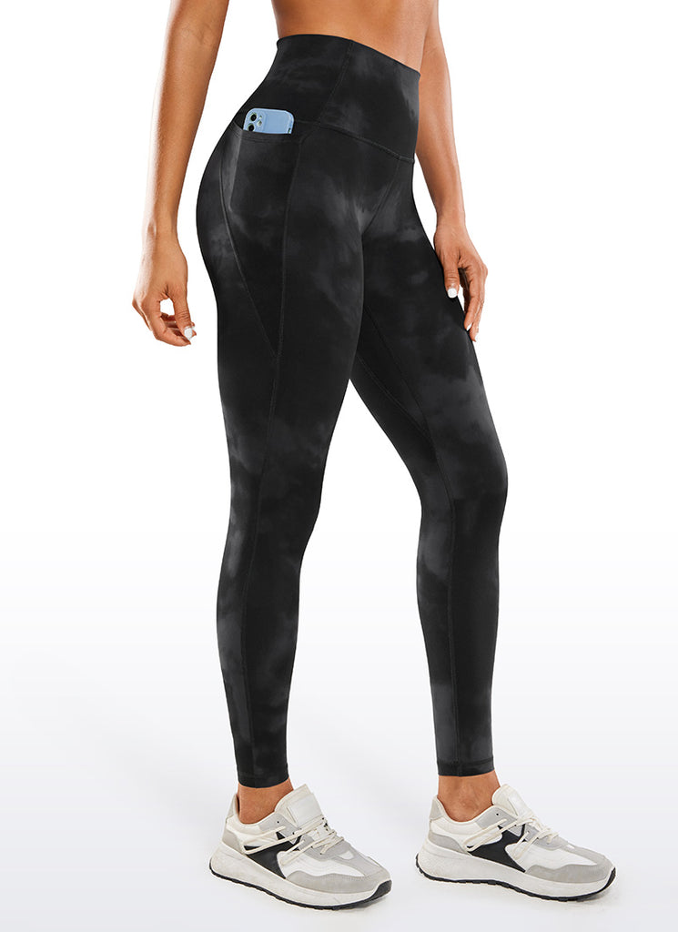 CRZ YOGA Womens Butterluxe Pockets Workout Leggings 28" Black Tie Dye Flowers