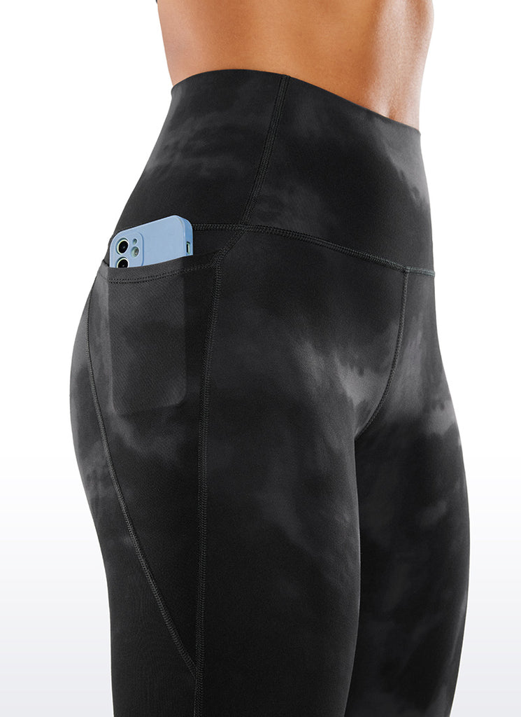 CRZ YOGA Womens Butterluxe Pockets Workout Leggings 28" Black Tie Dye Flowers