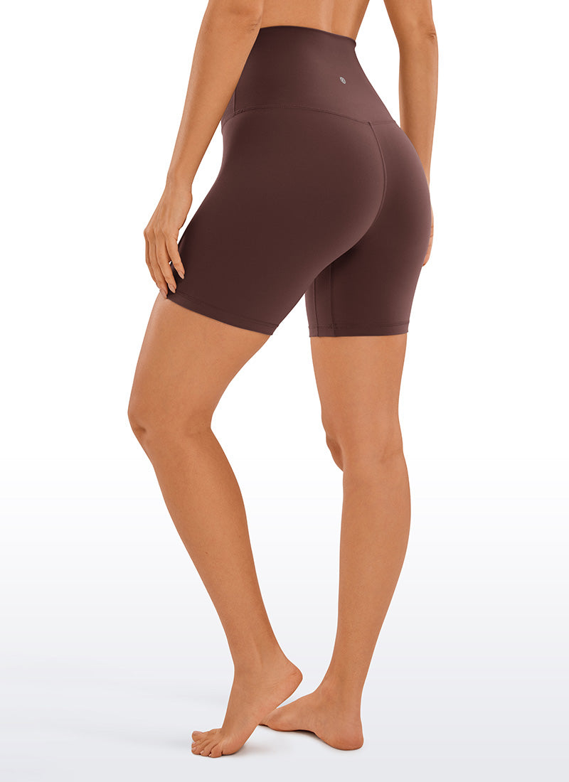 CRZ YOGA Women's Yoga Super High Waist Butterluxe Shorts 6'' Taupe @model_info:Deni