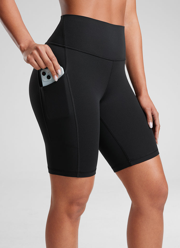 CRZ YOGA Women's Yoga High Rise Biker Butterluxe Pockets Shorts 8'' Black