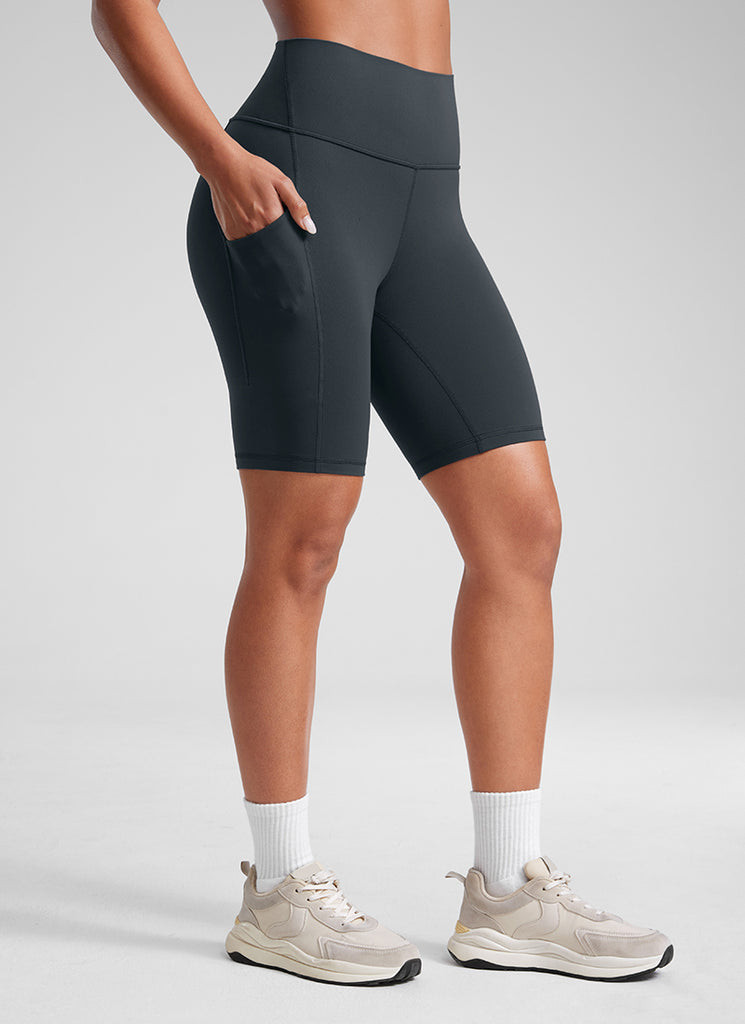 CRZ YOGA Women's Yoga High Rise Biker Butterluxe Pockets Shorts 8'' Black