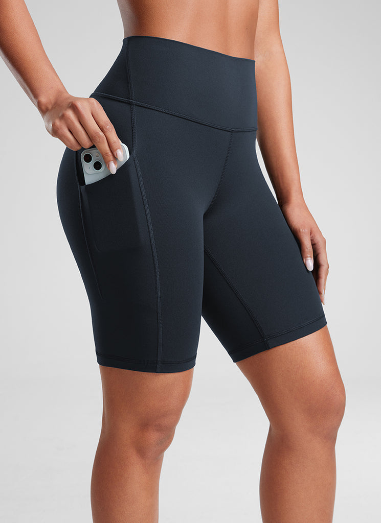 CRZ YOGA Women's Yoga High Rise Biker Butterluxe Pockets Shorts 8'' True Navy