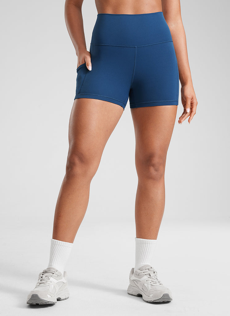 CRZ YOGA Women's Yoga High Rise Biker Butterluxe Pockets Shorts 3'' Olive Green