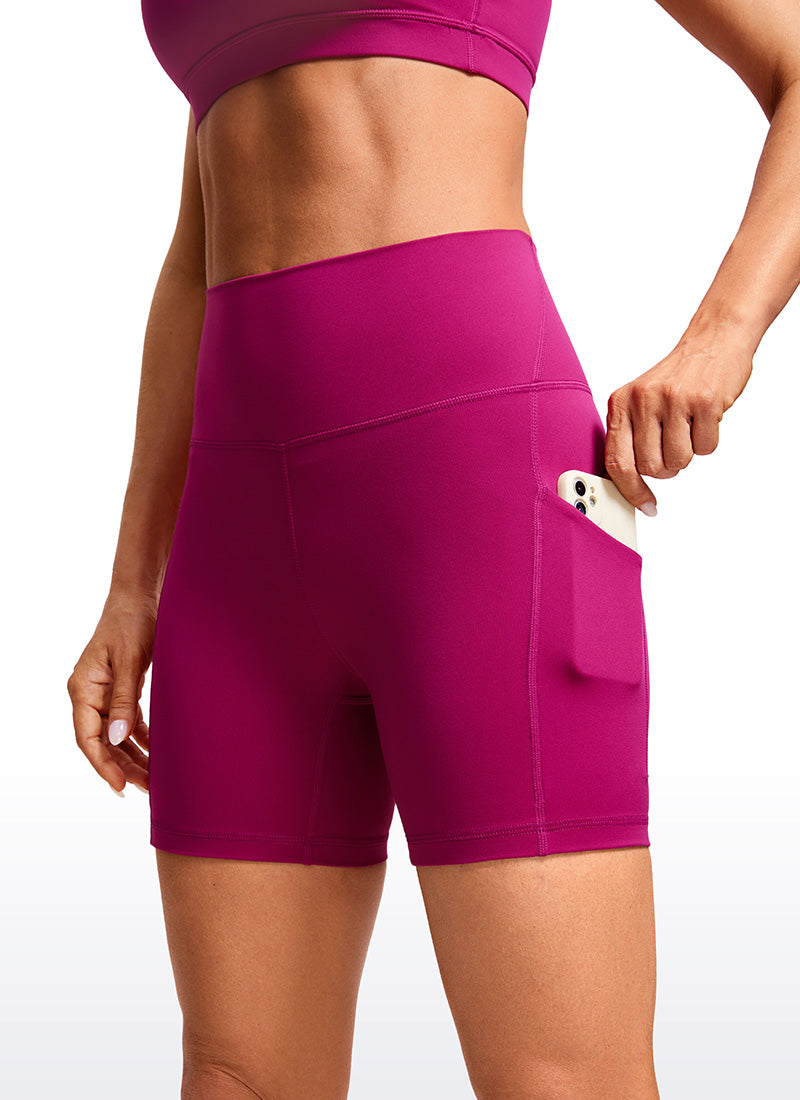 CRZ YOGA Women's Yoga High Rise Biker Butterluxe Pockets Shorts 5'' Magenta Purple @model_info:Natali