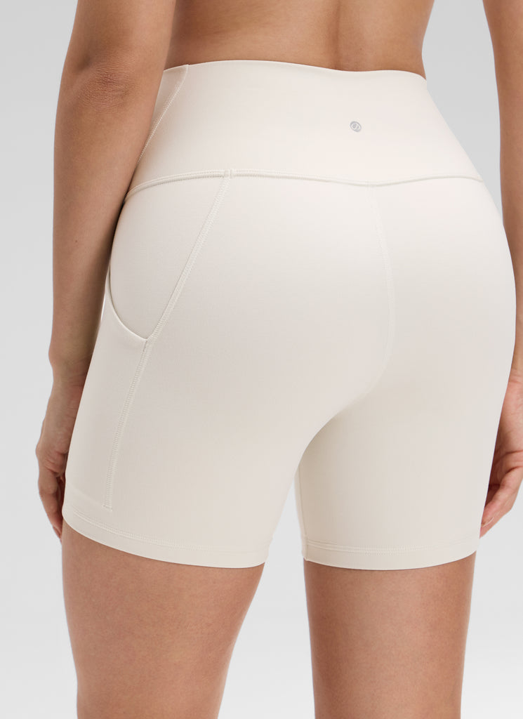 CRZ YOGA Women's Yoga High Rise Biker Butterluxe Pockets Shorts 5'' Milky White