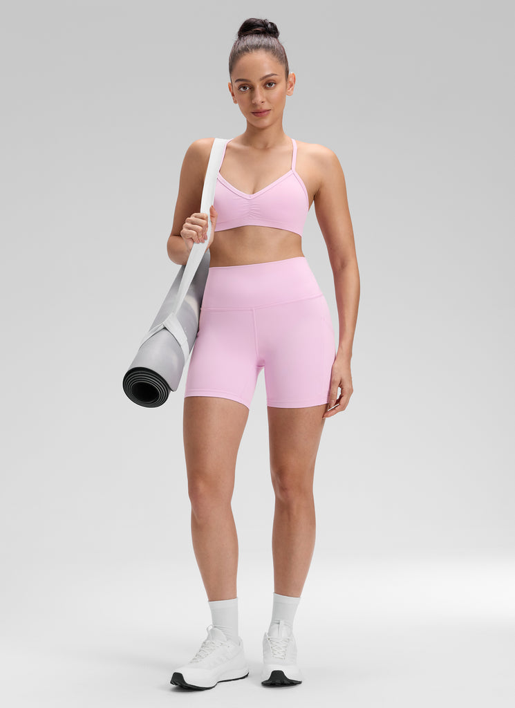 CRZ YOGA Women's Yoga High Rise Biker Butterluxe Pockets Shorts 5'' Cascadia Green