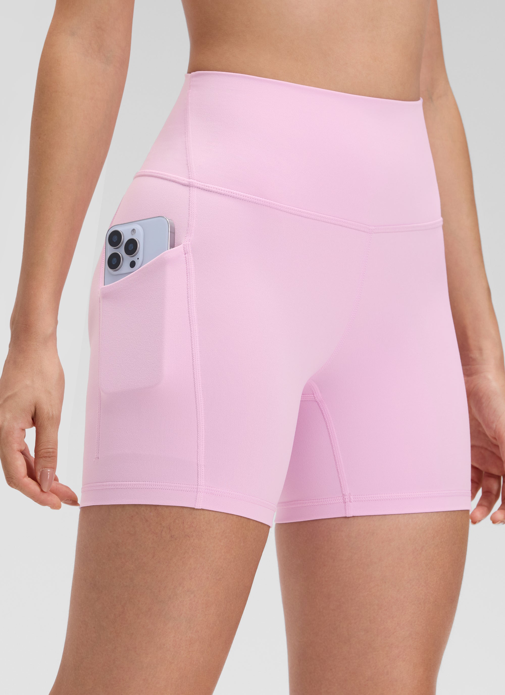 CRZ YOGA Women's Yoga High Rise Biker Butterluxe Pockets Shorts 5'' Vita Pink