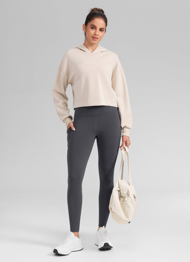 CRZ YOGA Women's Water-resistant Fleece Lined Pocket Leggings 28" Mysterious Grey