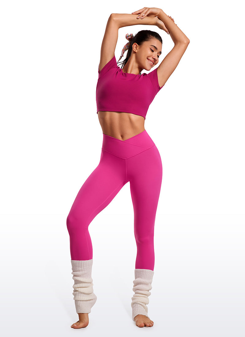 CRZ YOGA Women's High Rise Butterluxe Yoga Leggings 25'' V Cross Waist Hibiscus Purple @model_info:Gabri