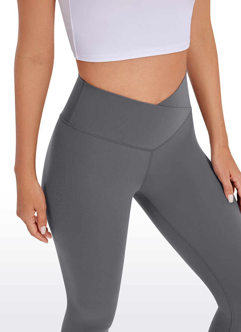 CRZ YOGA Women's High Rise Butterluxe Yoga Leggings 25'' V Cross Waist Dark Carbon @model_info:Deni