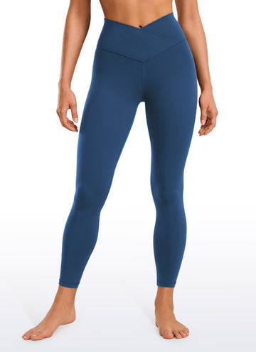 CRZ YOGA Women's High Rise Butterluxe Yoga Leggings 25'' V Cross Waist French Navy