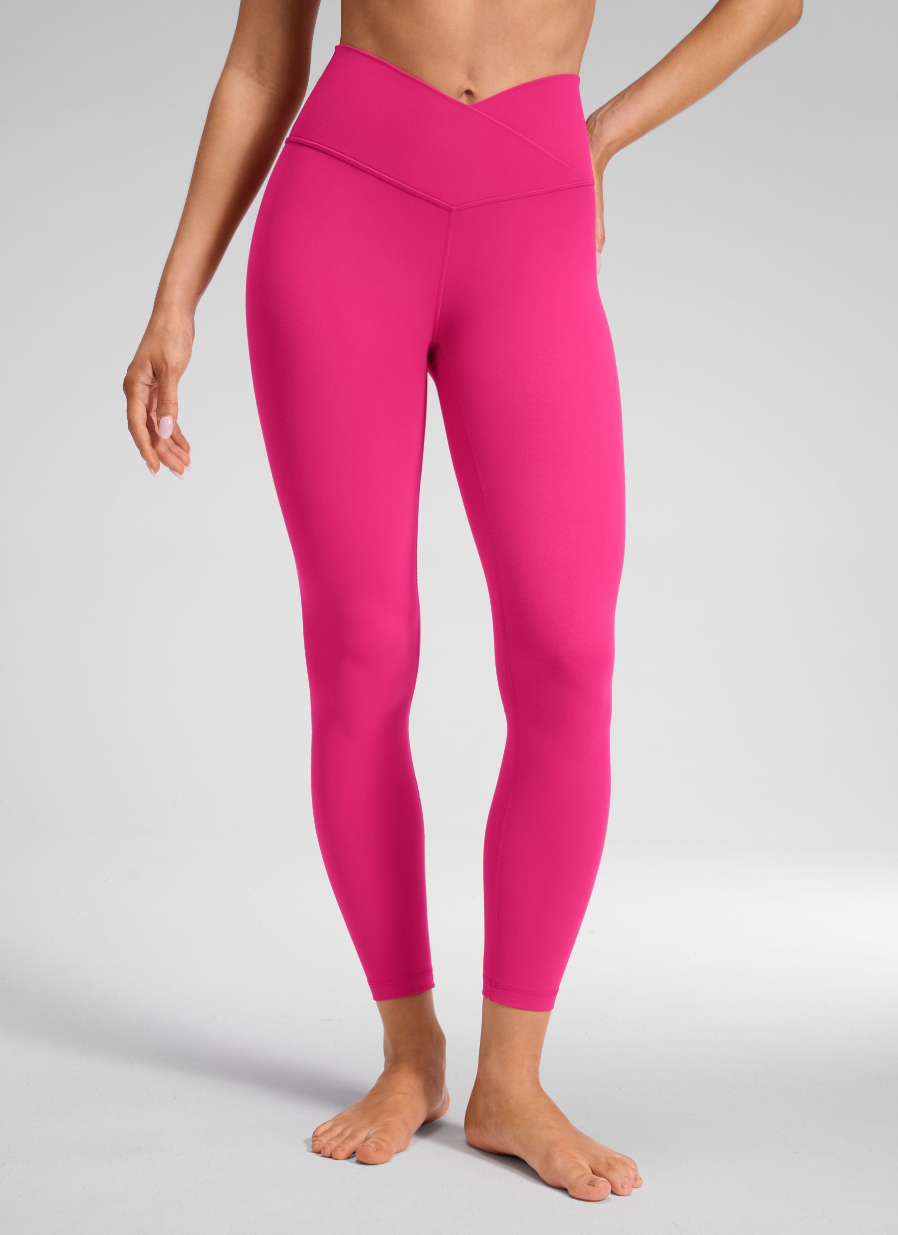 CRZ YOGA Women's High Rise Butterluxe Yoga Leggings 25'' V Cross Waist Granita Pink @model_info:Lary