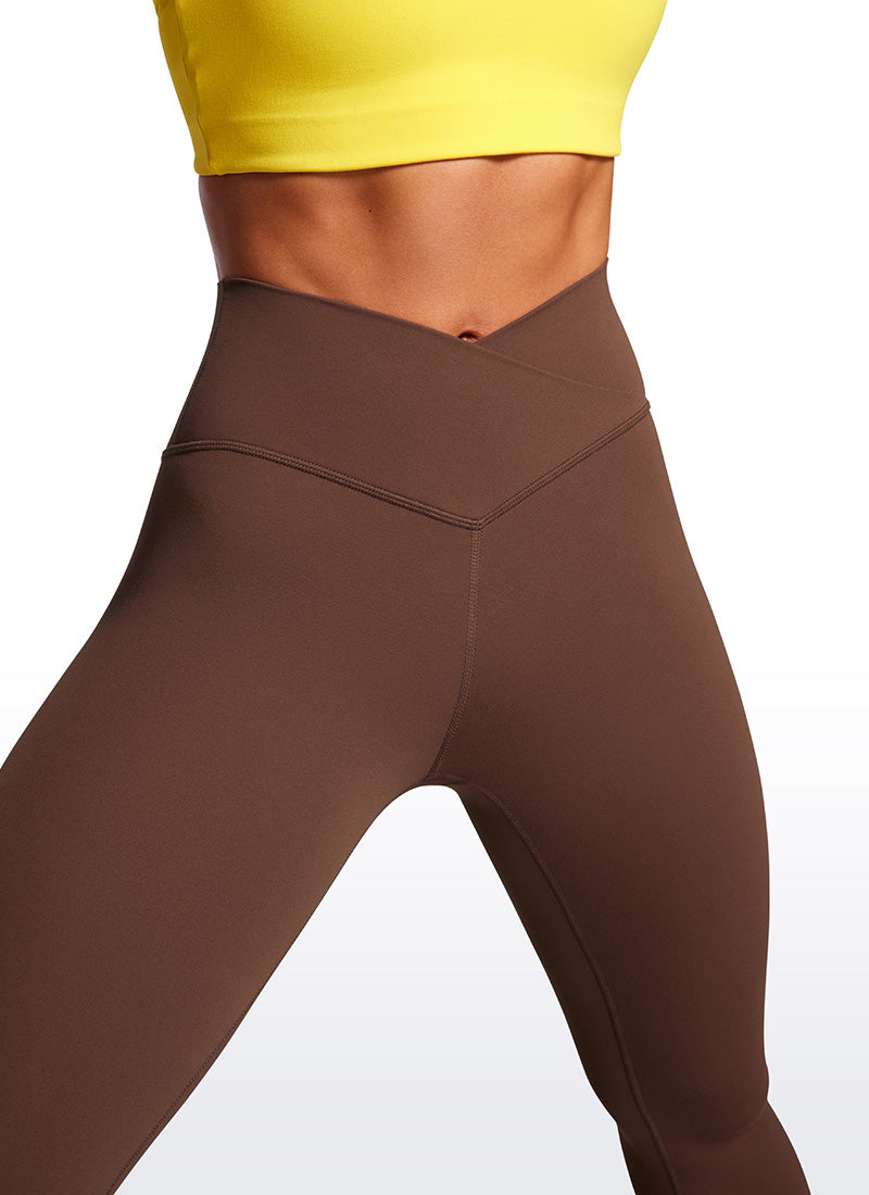 CRZ YOGA Women's High Rise Butterluxe Yoga Leggings 25'' V Cross Waist Coffee Brown @model_info:Gabri