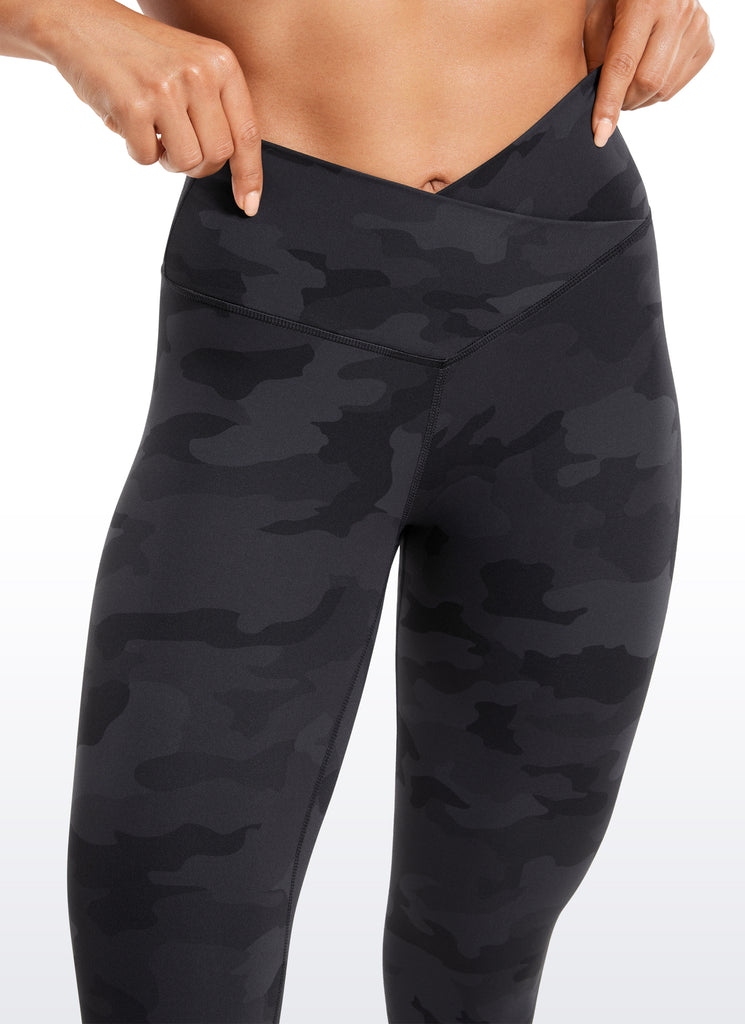 CRZ YOGA Women's High Rise Butterluxe Yoga Leggings 25'' V Cross Waist Dark Grey Camouflage 2