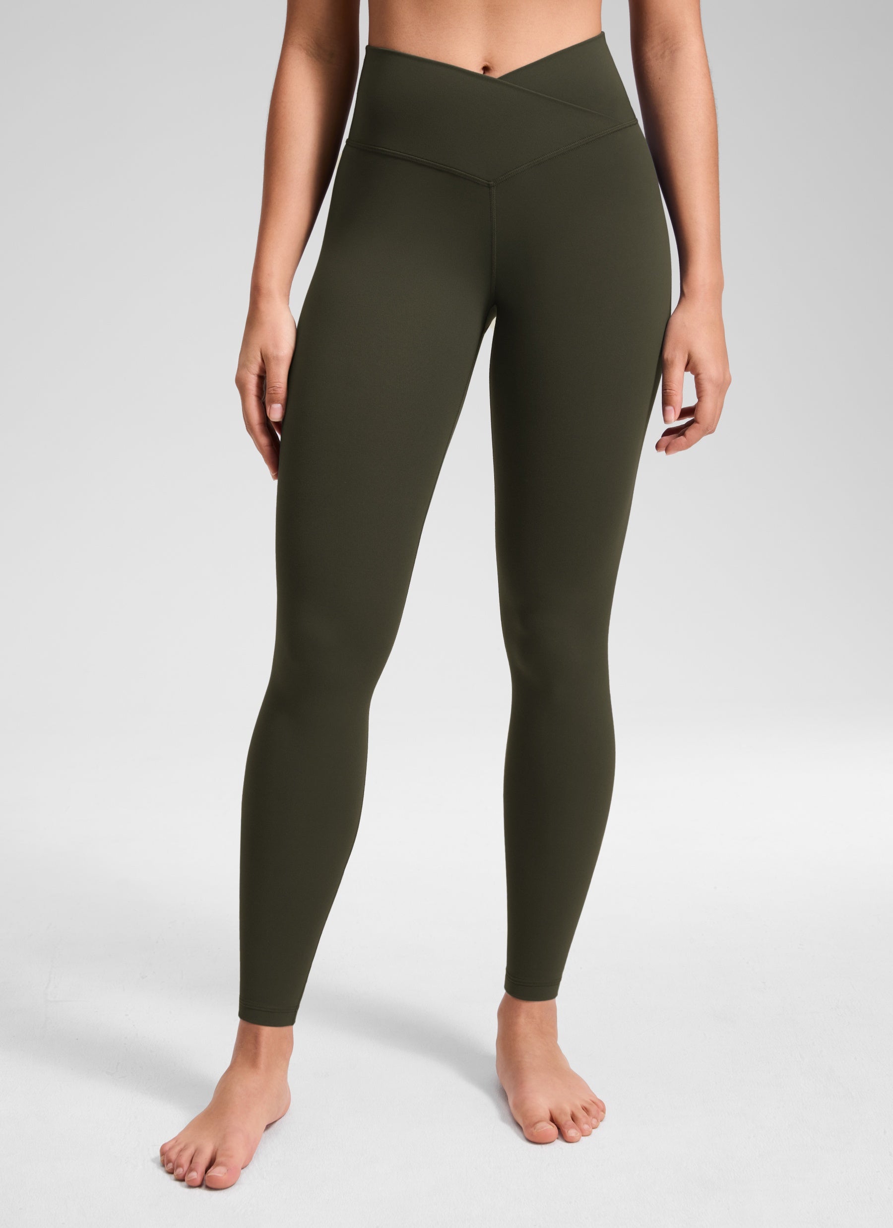 CRZ YOGA Women's High Rise Butterluxe Yoga Leggings 28'' V Cross Waist Olive Green