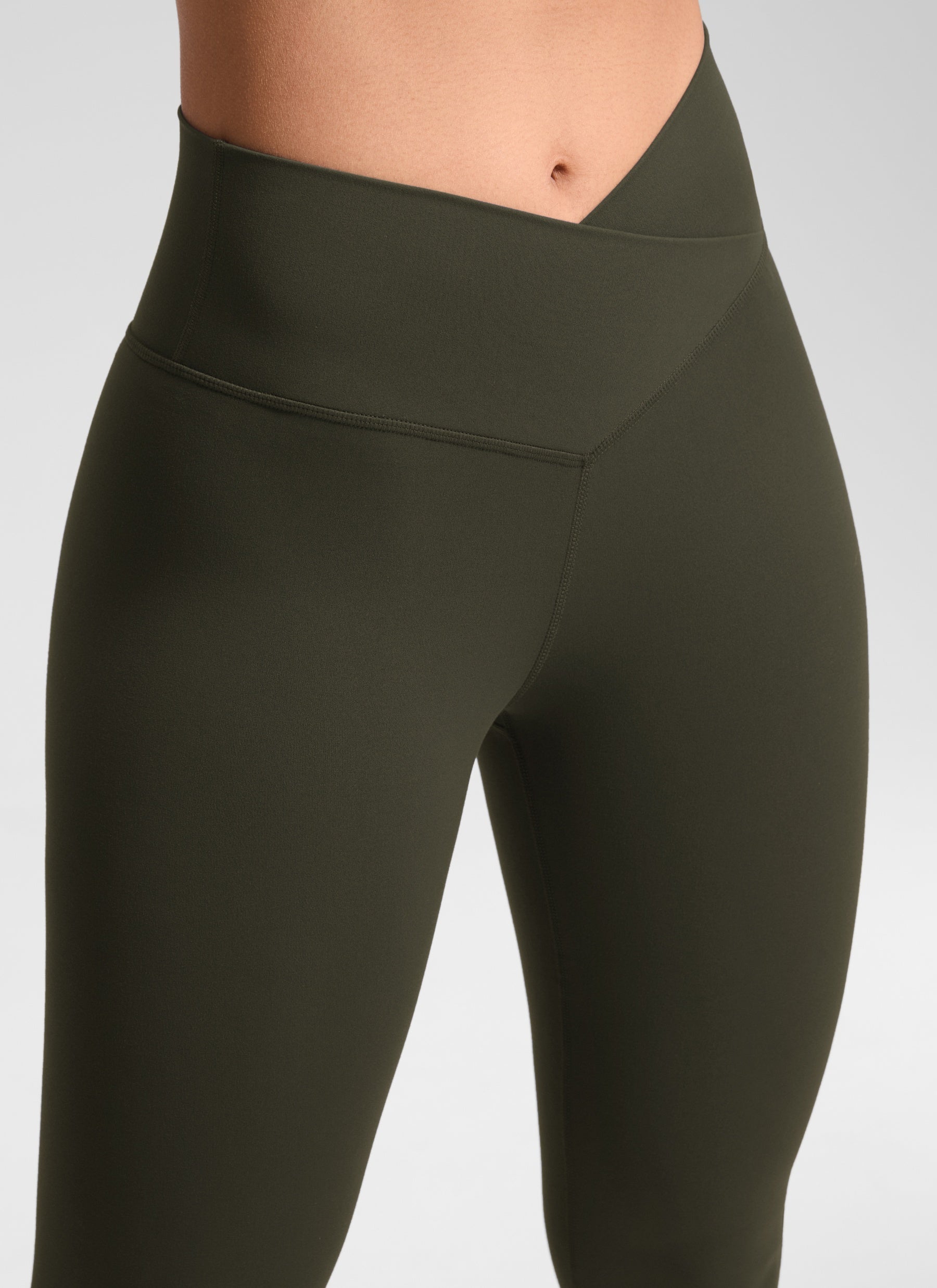 CRZ YOGA Women's High Rise Butterluxe Yoga Leggings 28'' V Cross Waist Olive Green