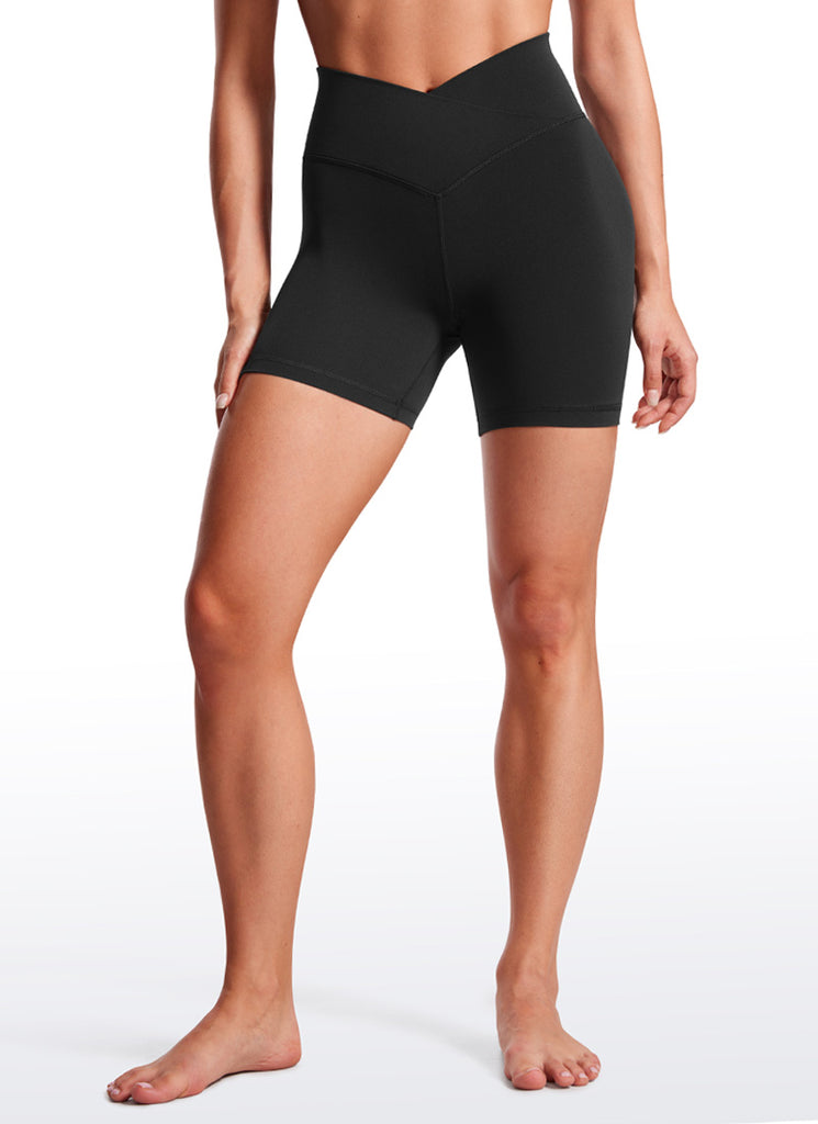 CRZ YOGA Women's High Rise Butterluxe V Cross Waist Biker Shorts 5'' Deep Purple