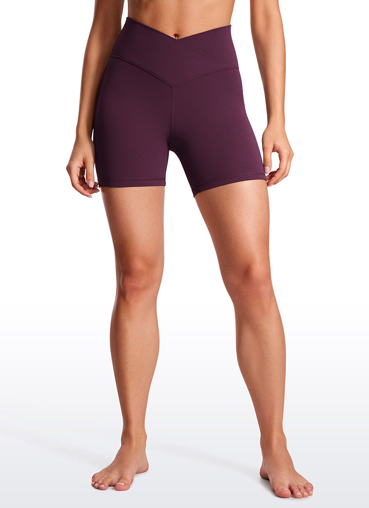CRZ YOGA Women's High Rise Butterluxe V Cross Waist Biker Shorts 5'' Deep Purple