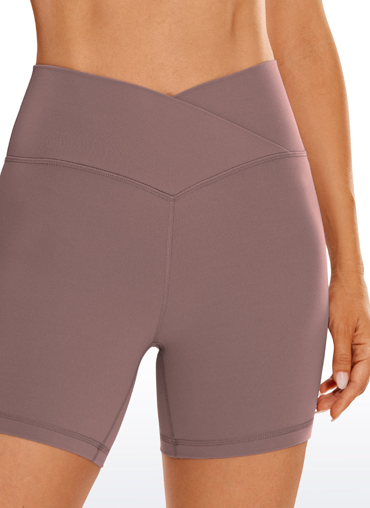 CRZ YOGA Women's High Rise Butterluxe V Cross Waist Biker Shorts 5'' True Navy