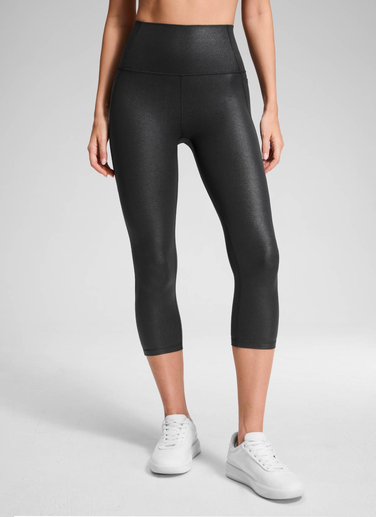 CRZ YOGA Women's Yoga High Rise Butterluxe Capri with Pockets 21'' Black Classic Leather @model_info:Anna