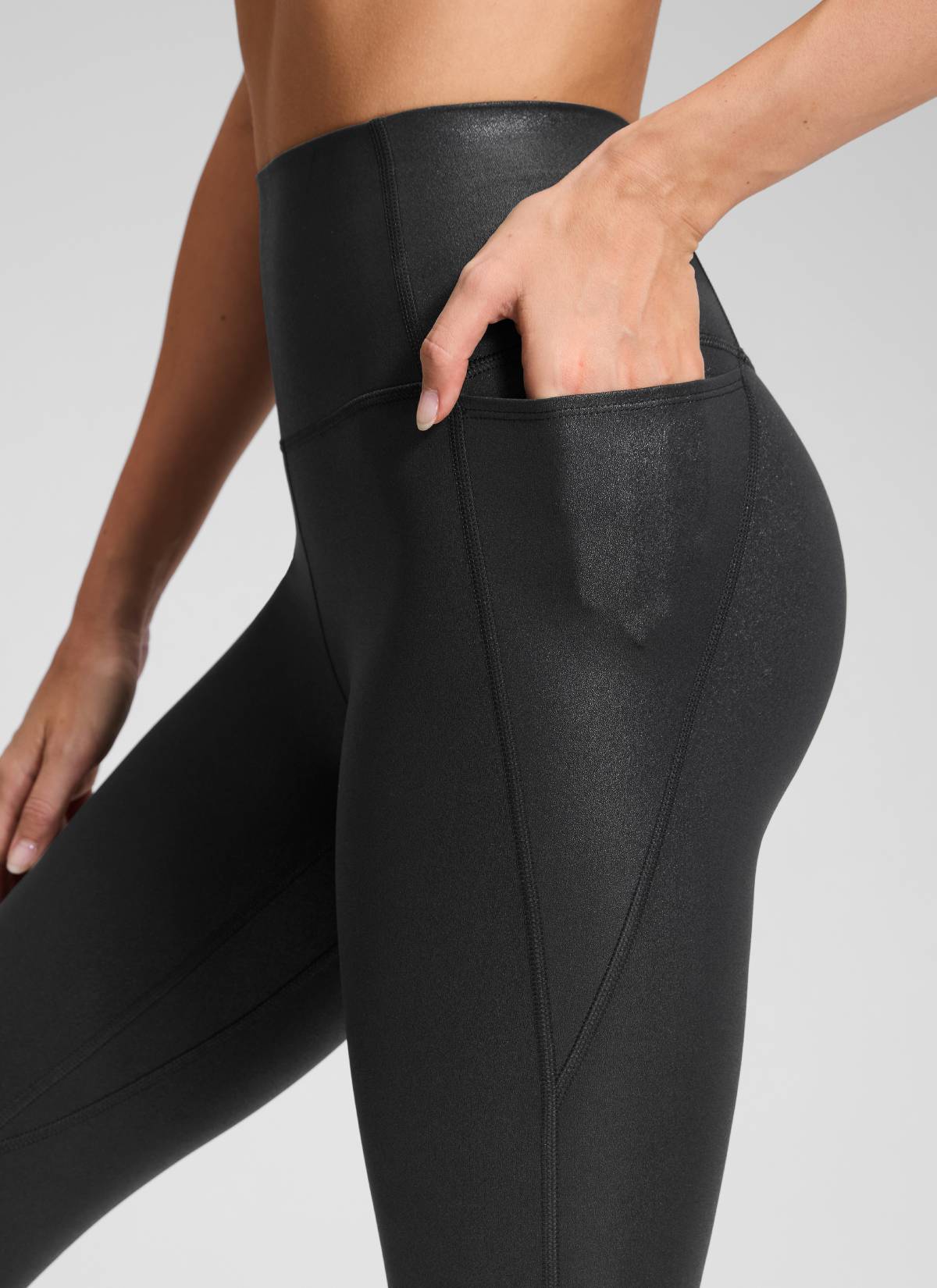 CRZ YOGA Women's Yoga High Rise Butterluxe Capri with Pockets 21'' Black Classic Leather @model_info:Anna